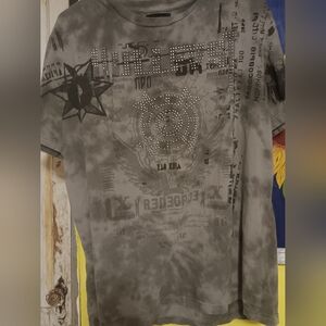 Vintage Salvage Gray Graphic Print with Rhinestone Details Unisex. XXL